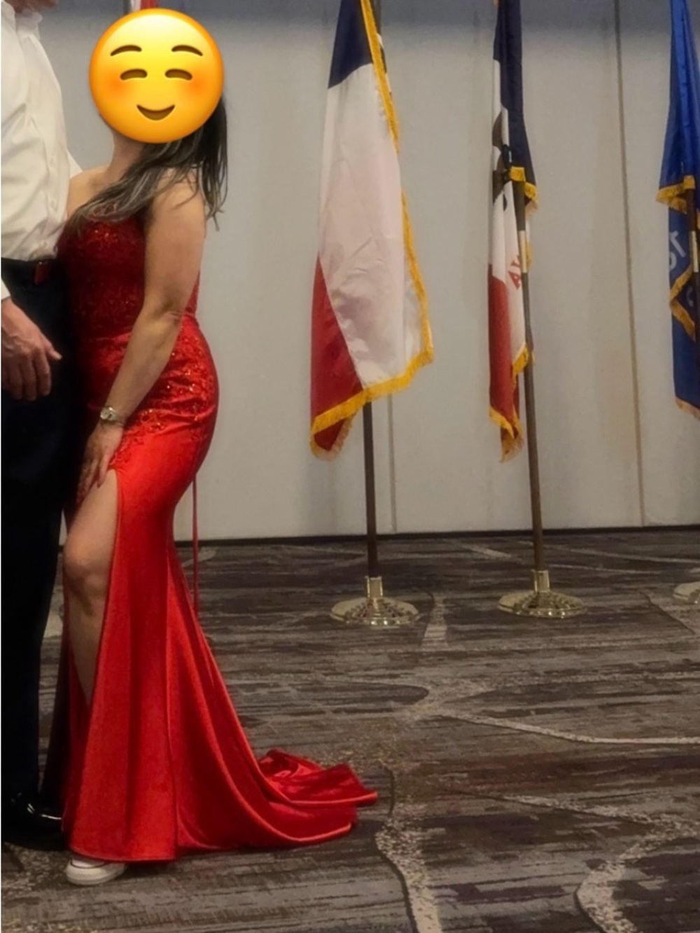 Azazie Red Strapless Sequin Prom Gown with Side Slit